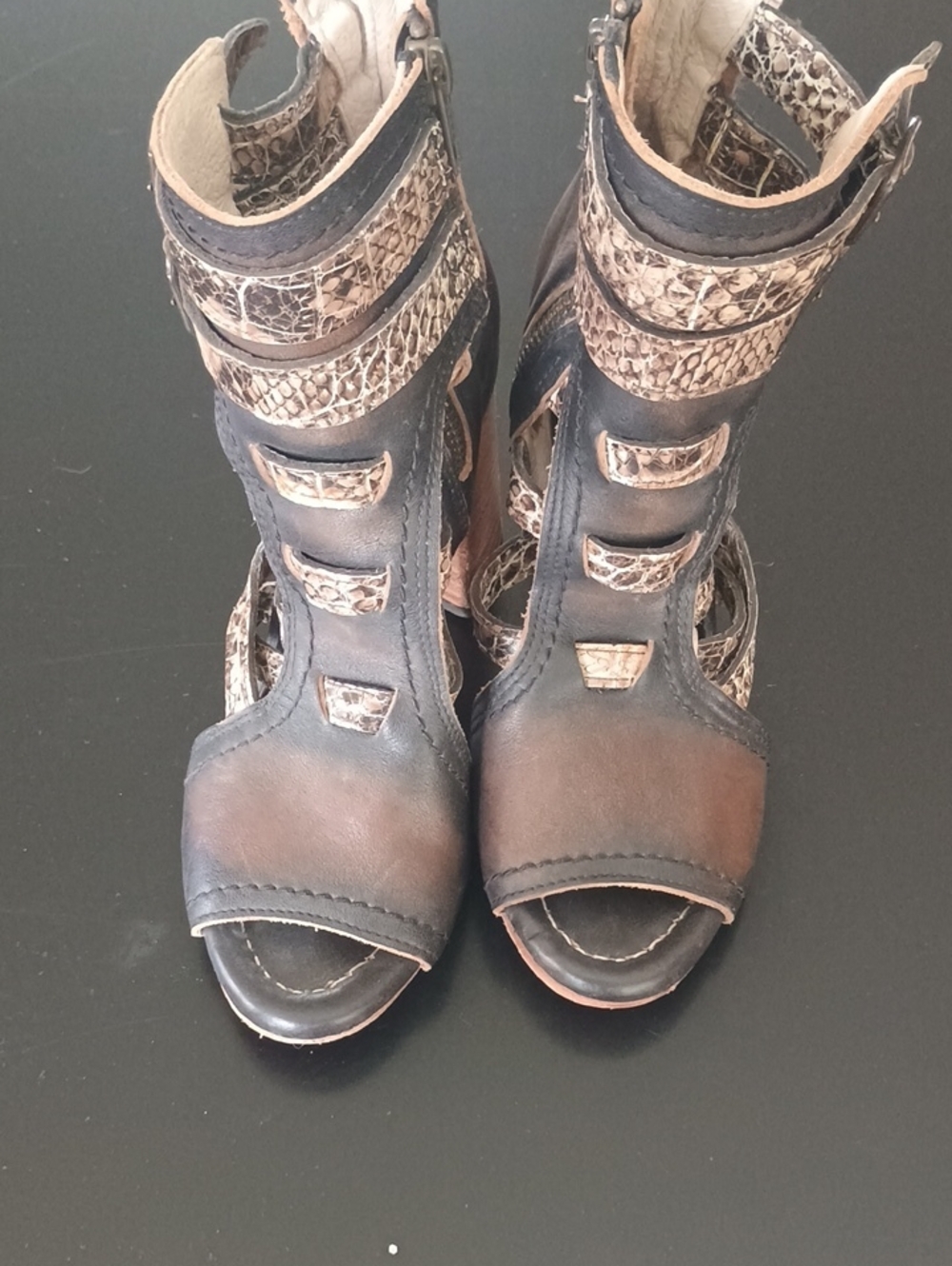 Freebird by Steven Brown Open-Toe Cutout Heeled Sandals with Snake-Print Straps - Picture 8 of 9